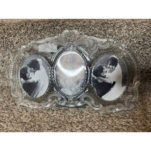 MIKASA Open Box Triple‎ Oval Crystal Princess Cut Photo Frame Holds 5" x 3"
